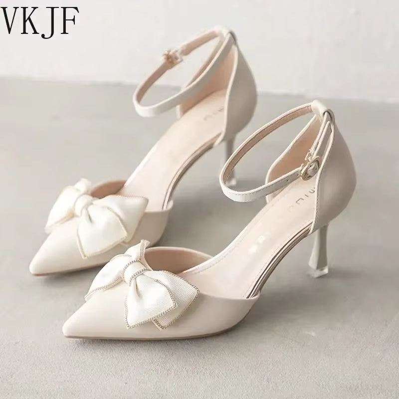 Medium Heel Heels Women'S Shoes Trend Pointed Toe Butterfly Stilettos Elegant Dress Weddings Bridal Party White Designer