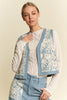 Davi & Dani Lace Patch Open Front Denim Vest