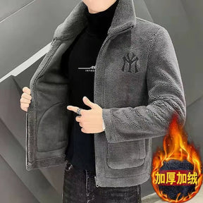 Popular 2024 Men'S Autumn and Winter Imitation Lamb Wool Jacket Men'S Lapel Jacket with Thick Fleece Men'S Winter Jacket