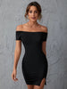 2022 Summer New Solid off the Shoulder Notched Hem Bodycon Dress