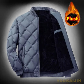 Autumn Winter Men'S Stand Collar Diamond Quilted Jacket Fleece Lined Thermal Padded Jackets Winter Full Zipper Bomber Outwear