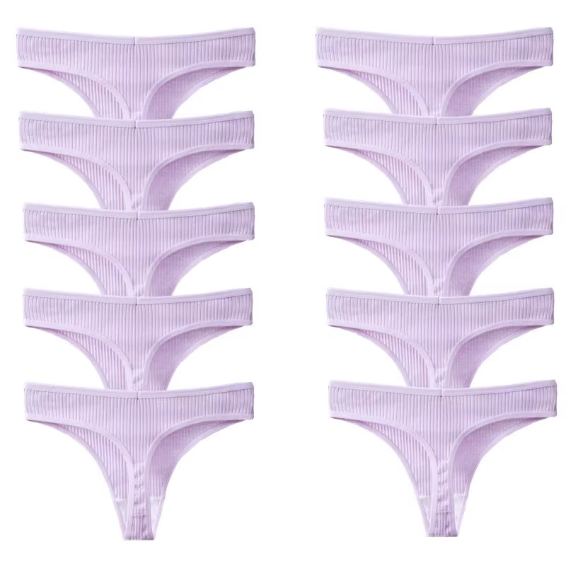 10Pcs/Set Women'S Panties Cotton Striped Underwear Sexy Sports Thongs Lingerie Soft Comfortable G-Strings Hot T-Backs