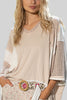 POL High-Low Contrast V-Neck Top