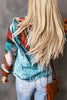 Multicolor Aztec Print Frayed Hem Denim Jacket