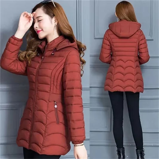 Winter Coat Women 2024 Fashion Middle Age Mother Slim down Cotton Hooded Jacket plus Size Casual Solid Warm Thick Outwear Parka