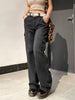 New Street High Waist Straight Leg Casual Jeans with Irregular Pockets Work Clothes Floor Towers Dad'S Pants