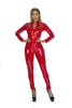 Women'S Wet Look Shiny PU Faux Leather Jumpsuit Suit Long Sleeve Zipper Open Crotch Latex Bodysuit Clubwear plus Size