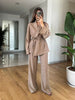 TRAF 2024 Fashion Women'S Pants Suit Solid Khaki Drawstring Long Sleeve Cardgian Blouse+ Elastic Waist Wide Leg Pants Streetwear