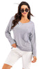 Perfee V-Neck Drop Shoulder Open Back Sweatshirt