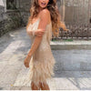 2025 New Sexy Tassel Sequins Feather Mini Dress Women Spaghetti Strap Stitching Dresses Female Elegant Evening Party Club Dress