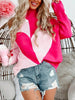 Valentine's Day Heart Turtleneck Cold Shoulder Sweater