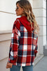 Red Printed Plus Size Plaid Button up Hooded Jacket