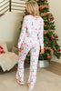 White Christmas Pattern Long Sleeve Top and Wide Leg Pants Set