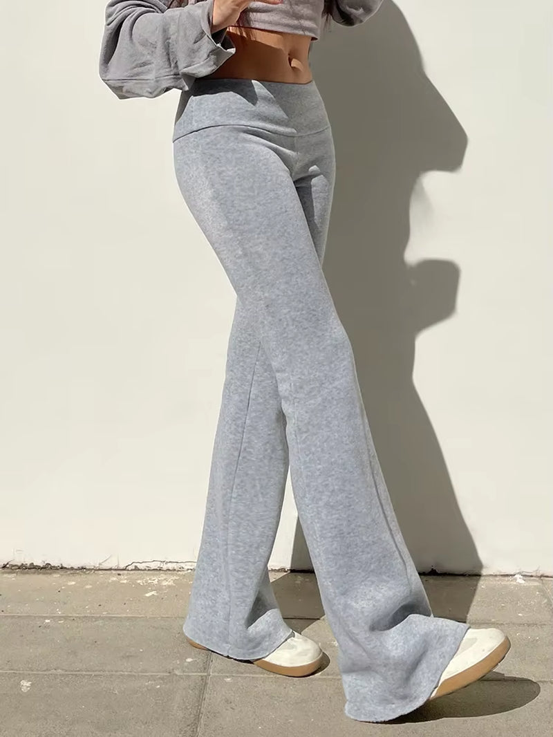 Gray Slim Low Waist Casual Sweatpants for Women Black Solid Simple Basic Flared Pants Sports Jogging Trousers