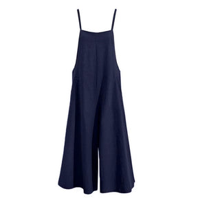 Casual Loose Jumpsuit Women Summer Solid Cotton Linen Straps Wide Leg Pants Dungaree Bib Overalls Sleeveless Oversized Jumpsuits