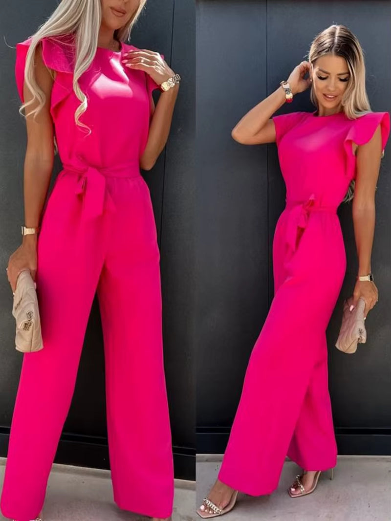 2024 Summer Short Sleeve Wide Leg Jumpsuit for Women Elegant Romper Vintage Streetwear Jumpsuits Overalls Women Jump Suit Woman