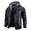 Men'S Leather Jacket Motorcycle Slim Fit Hooded PU Coat Top Autumn Winter Casual Windproof Men'S Clothing Detachable Hat S-XXXL