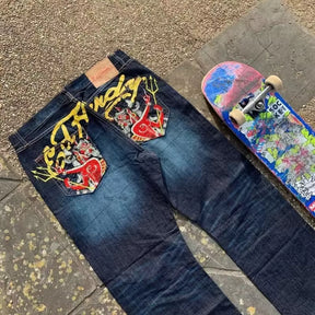 Y2K American Trend Street Style Printed Denim Pants Men New Gradient Jeans Goth Harajuku Retro Loose Casual Couple Jeans