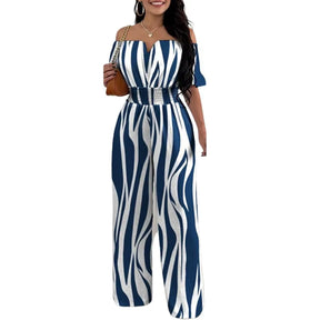 Summer Elegant off Shoulder Women'S Jumpsuit 2024 Fashion Trend Casual Short Sleeve Wide Leg Pants Jumpsuits for Women Overalls