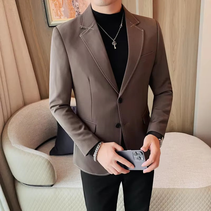 High Quality Solid Color Men'S Blazer Jacket Autumn Winter Casual Business Formal Blazer Social Wedding Banquet Party Coat 2024