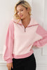 Fuzzy Half Zip Dropped Shoulder Sweatshirt