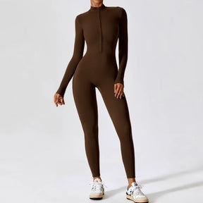 Winter Autumn Women'S One-Piece Yoga Jumpsuit Leggings Long-Sleeved Warm Ski Overalls Outerwear High Elastic Cycling Bodysuit