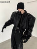 Spring Autumn Cool Handsome Short Oversized Black Pu Leather Jacket Men with Shoulder Pads Long Sleeve Zipper 2023