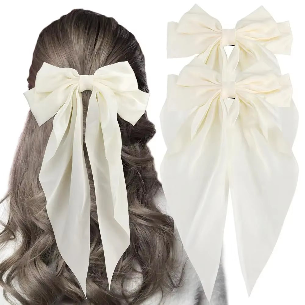 1/2Pcs Elegant Bow Ribbon Hair Clip Women Fashion Solid Bowknot Satin Hairpin Barrettes Girls Ponytail Clip Hair Accessories