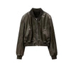 Women'S Street Fashion Faux Leather Bomber Jacket Stand Collar Black Short Leather Coat