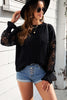 Openwork Lantern Sleeve Dropped Shoulder Sweater