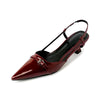 2024 New Summer Women'S Dress Shoes Patent Leather Slip on Pointed Toe Sandals Buckle Slingbacks Mid Heels Pumps Sandalias Mujer