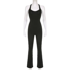 Women Sexy Jumpsuits Hollow Out Backless Sleeveless Solid Rompers Casual Bodycon Streetwear Sporty Overall Black Summer