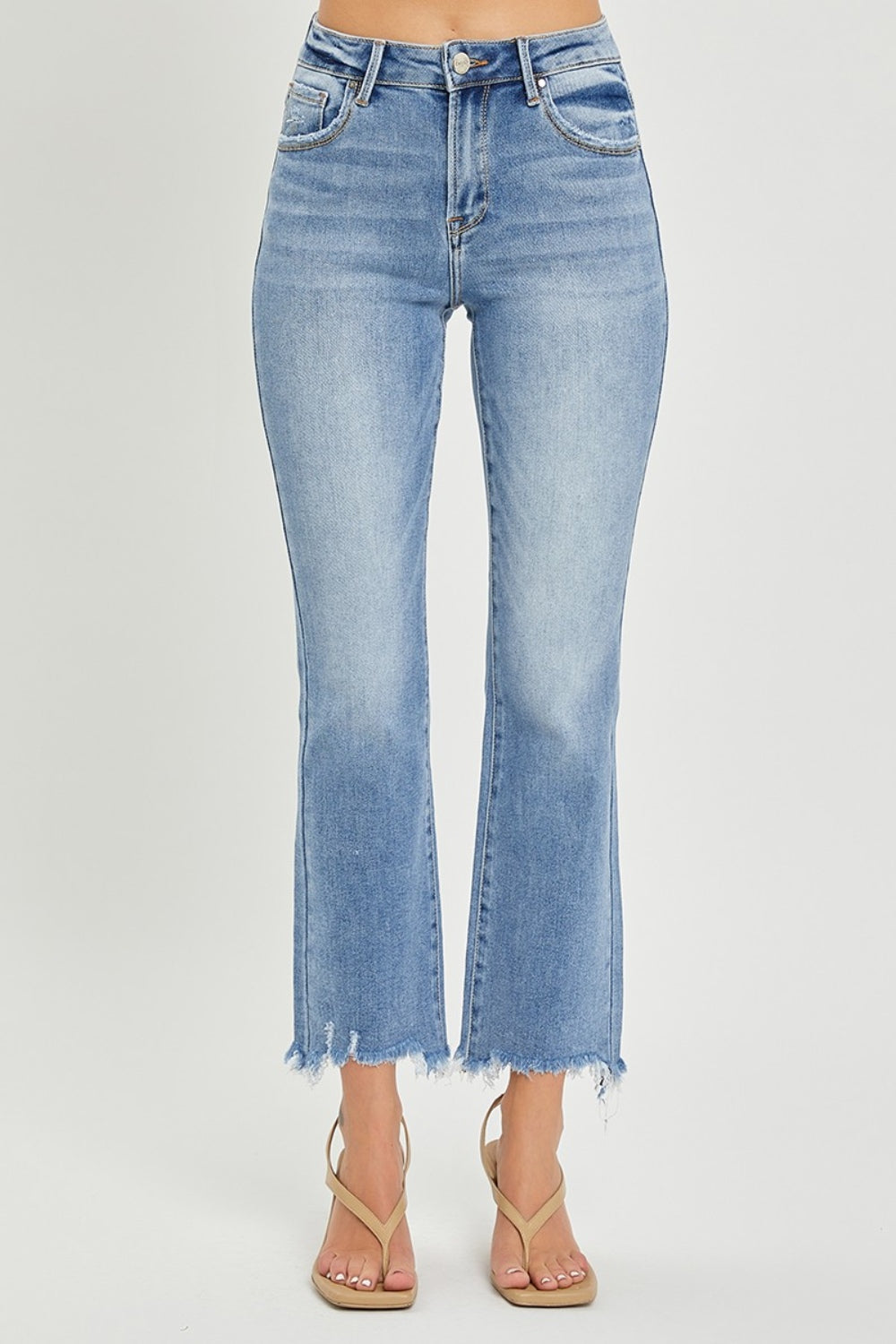 RISEN Full Size Frayed Hem Cropped Straight Jeans