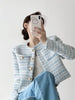 Autumn Winter Women Elegant Tweed Cardigan Short Coat with Pocket Single Breasted Jacket for Women Loose Outwear 2024