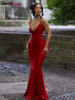 Sexy Backless Women Evening Maxi Dress Folds V-Neck Sleeveless Coquette Elegant Mermaid Matching Banquet Prom Bodycon