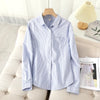 Casual Cotton Women'S Oxford Shirt 2024 Autumn New Good Quality Woman Blouse and Tops Lady White Blue Striped Shirts Clothes