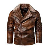 Fashion Warm Winter Men'S Leather Jacket with Fur Collar Thicken Fleece Motorcycle Coat Casual Faux Leather Locomotive Jacket