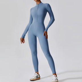 Yoga Jumpsuit Women Seamless Sports Zipper Jumpsuit Set Gym Long Sleeve Fitness Suit Elastic Gym Workout Bodysuit Athletic Wear