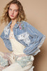 POL Crochet Patch Embroidered Button Up Jacket