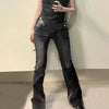 Vintage Distressed Low Waist Jeans Grunge Asymmetrical Waist Denim Pant Korean Fashion Black Flare Jeans Kpop Streetwear