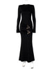 Sexy Long Sleeve O-Neck Solid Pleated Long Dress for Women Slim Fit High Waist Elegant Autumn Bodycon Evening Dress