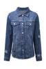 Sky Blue Lapel Distressed Raw Hem Buttons Denim Jacket