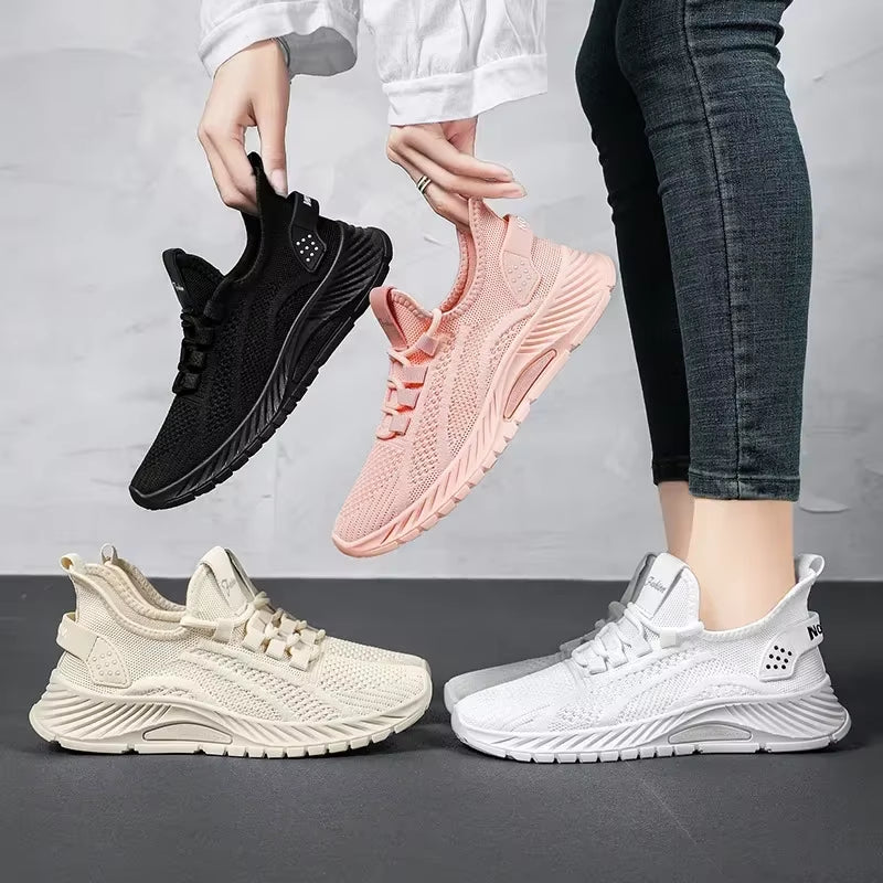 Designer Women Casual Sneakers Sports Shoes Fashion Brand Lace up Loafers Female Knitted Mesh Breathable Shoes for Women