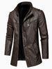 Oumor Men Autumn Fashion Long Warm Pocket Leather Jacket Coat Men Winter Casual England Style Vintage Leather Jacket Parkas Men