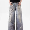 New 3D Chain Printed Baggy Jeans for Men and Women Casual Baggy Straight Denim Pants High Street Wide-Leg Y2K Blue Jean