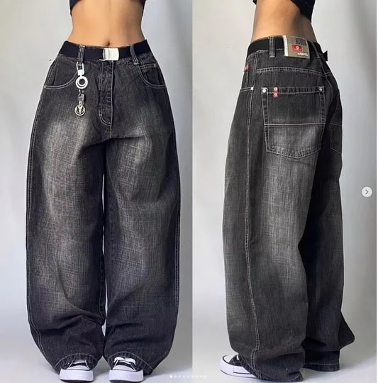 Streetwear Fashion New Multi-Pocket Washed Baggy Jeans Men and Women Y2K Hip-Hop Harajuku Casual Gothic High Waist Wide Trouser