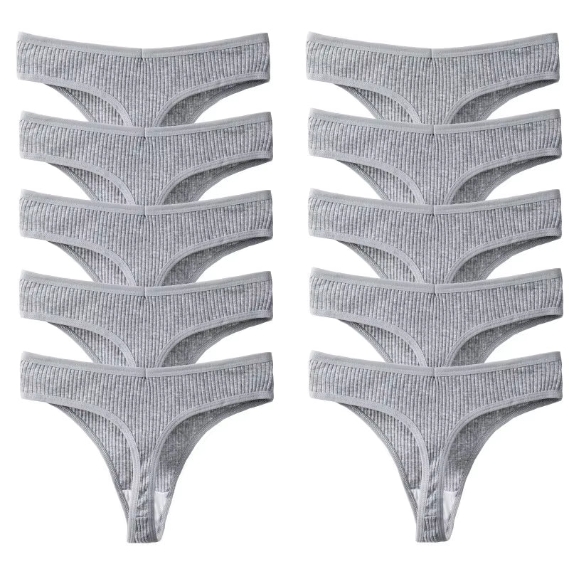 10Pcs/Set Women'S Panties Cotton Striped Underwear Sexy Sports Thongs Lingerie Soft Comfortable G-Strings Hot T-Backs