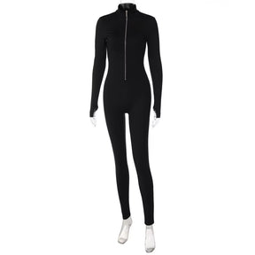 Fitness Outfit Female Casual Sporty Workout Zipper Jumpsuit Women Rompers Long Sleeve Skinny Activity Wear Overalls Tops