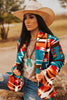 Sky Blue Aztec Printed Lapel Bell Sleeve Jacket