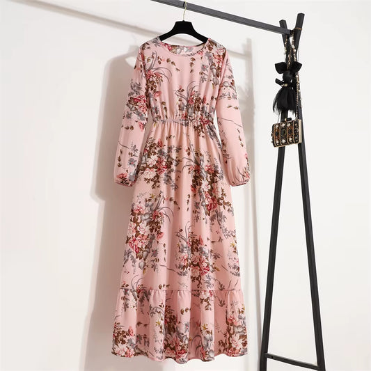 Spring Summer Women Maxi Dresses Casual Full Sleeve Floral Printed O-Neck Woman Bohe Beach Party Long Dress Mujer Vestidos